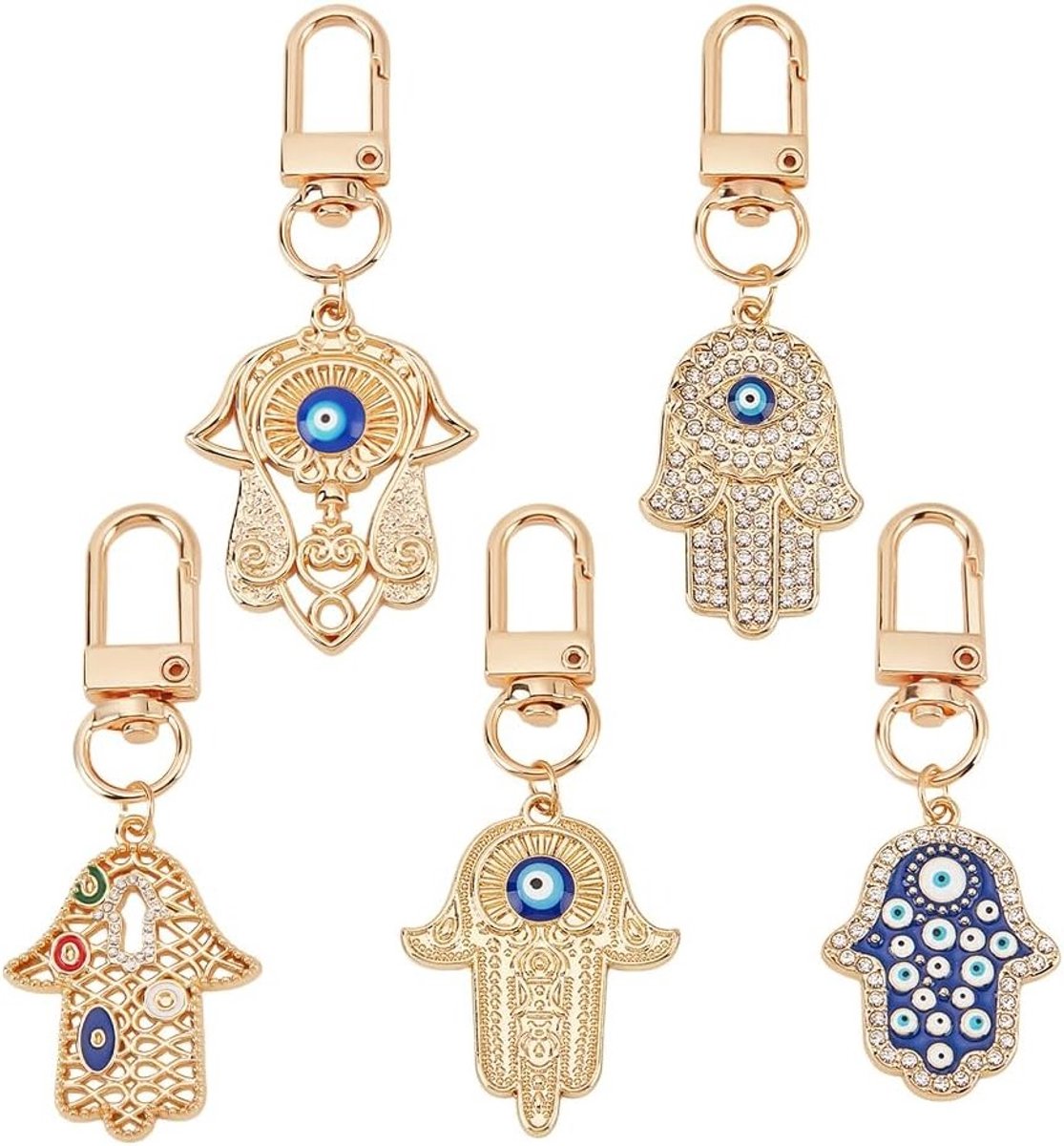 5 Stuks Hamsa Hand Sleutelhanger met Boze Oog Amulet - Fatima Bescherming, Cadeau voor Sleutels en Tassen, Decoratieve Accessoires