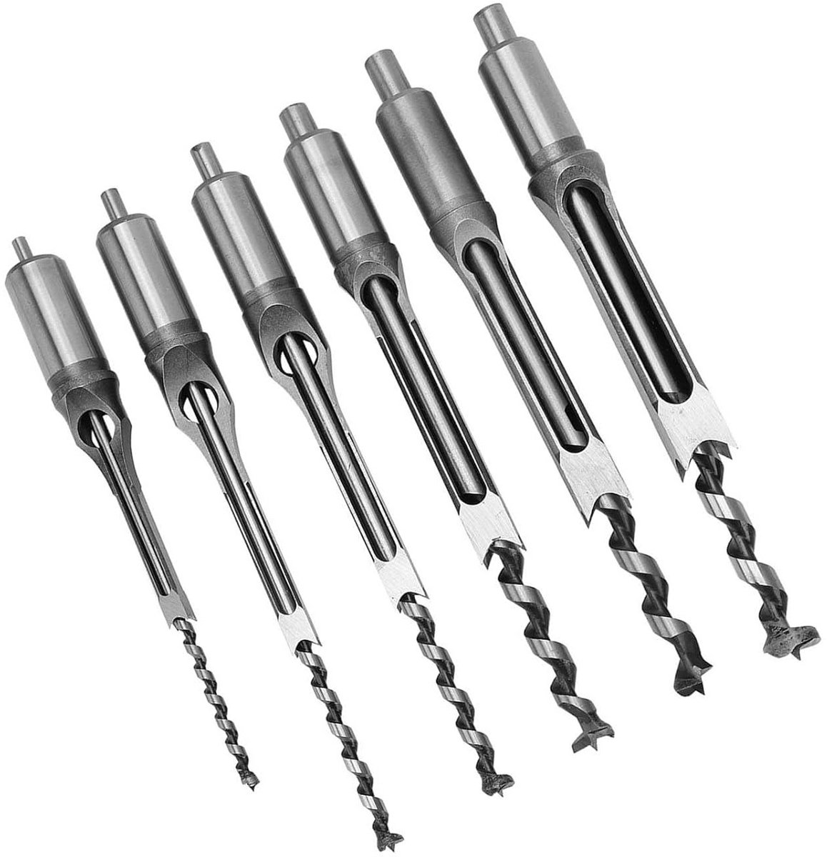 Set van 6 vierkante gaten boorbits voor houtbewerking, ideaal voor DIY-projecten, inclusief spiralen van 6.4-16mm