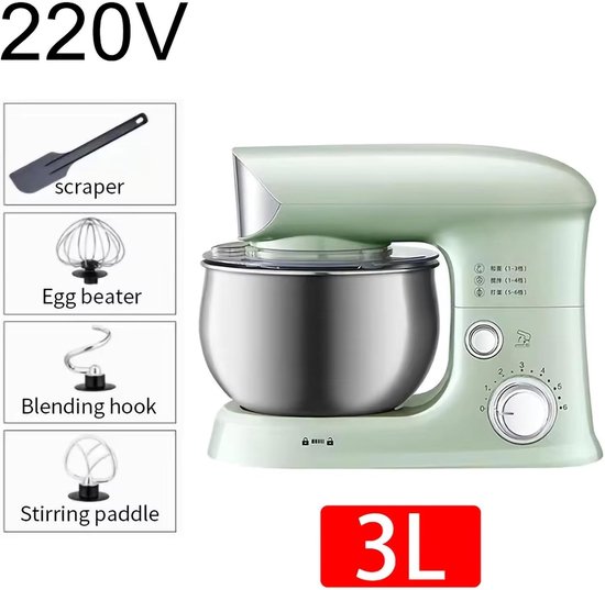 Deegmixer - Keukenmixer Elektrische Mixer - Bakken en Koken - Kantelkopontwerp - 3.5L Kom - Zilver — afbeelding 3