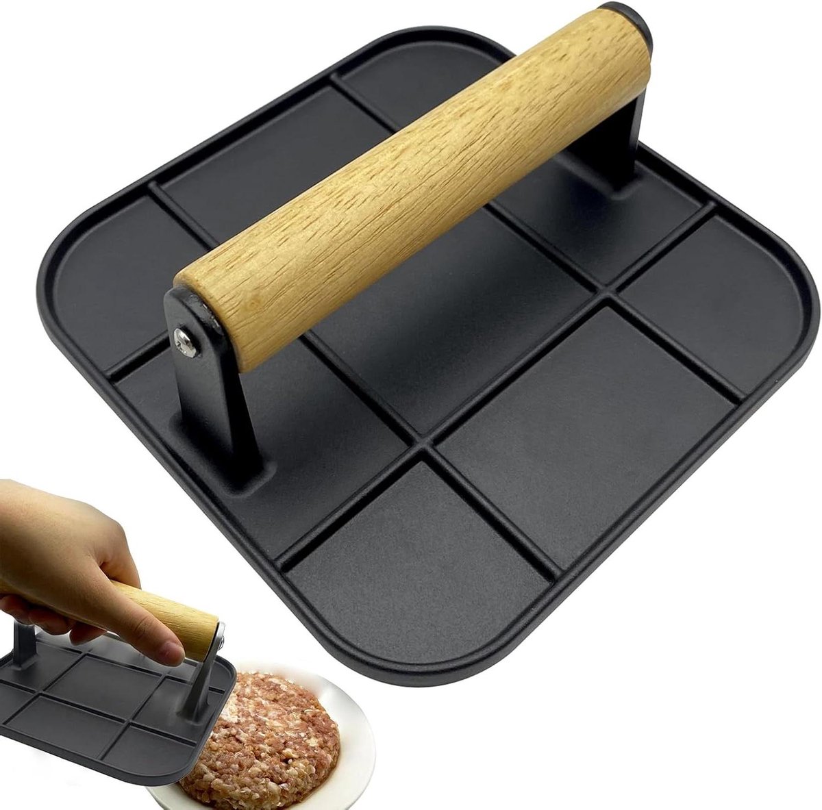 Burgerpers - Grillpers Smash Pers - Hamburgers Maken - Gietijzeren Ontwerp - 16.5 cm - Zwart