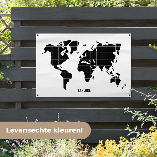 Affiche de jardin mappemonde noire avec lignes blanches 120x80 cm