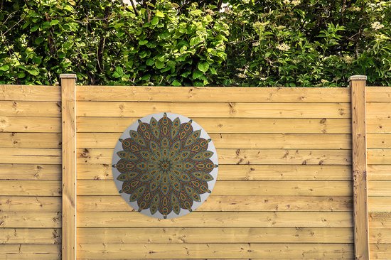 Affiche de jardin Mandalas rond - Mandala avec forme de feuille Affiche de jardin - Affiche de jardin ronde 90x90 cm - Toile de jardin / Toile d'extérieur / Peintures pour l'extérieur (décoration de jardin)