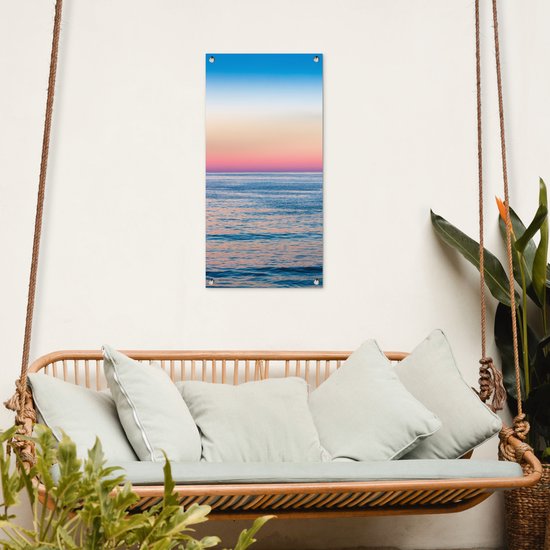 Tuinposter 40x80 cm - Tuindecoratie Regenboog - Zee - Kust - Poster voor in de tuin - Buiten decoratie - Schutting tuinschilderij - Tuindoek muurdecoratie - Wanddecoratie balkondoek