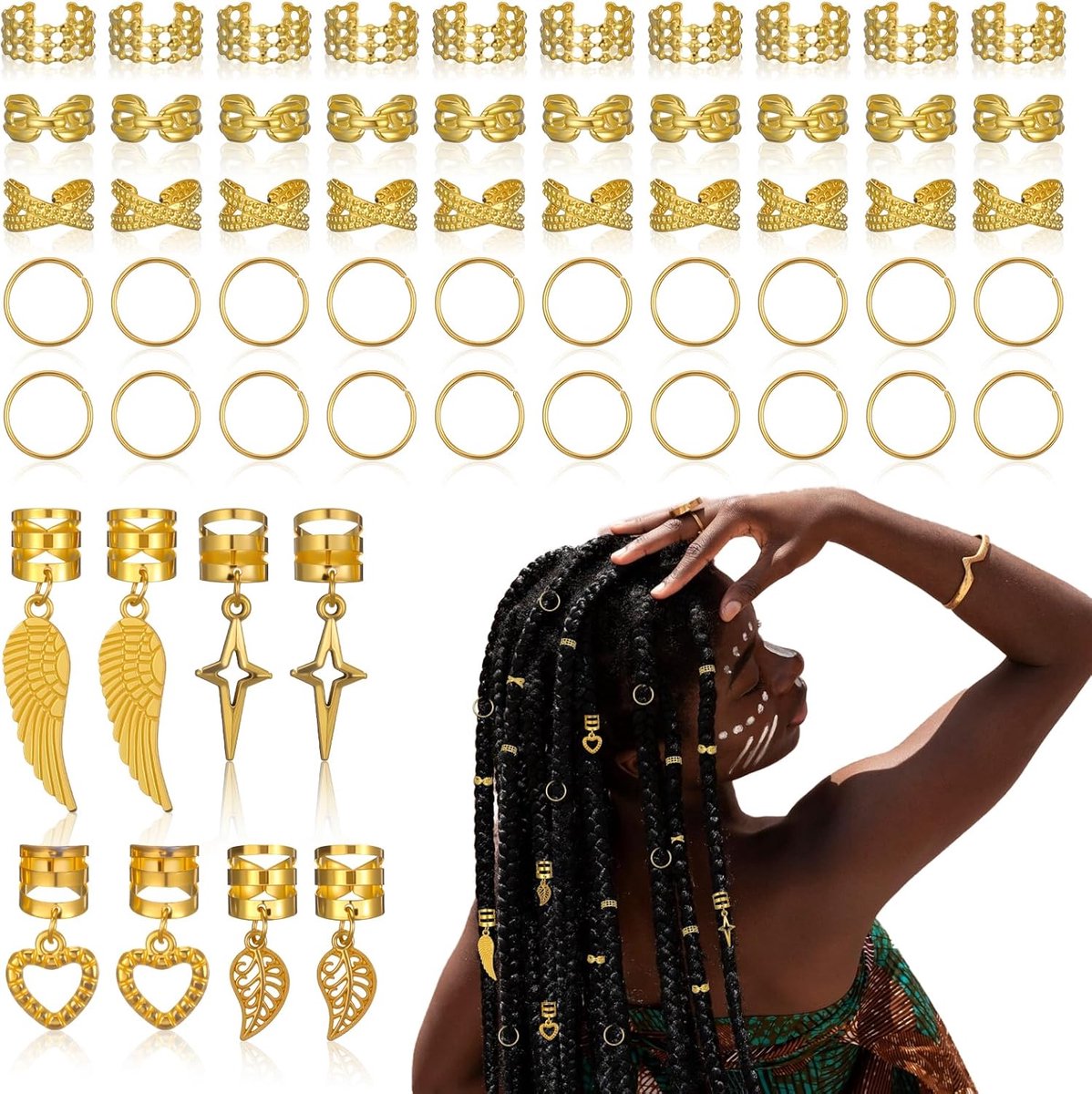 58 Delige Gouden Haaraccessoires Set voor Vlechten en Dreadlocks