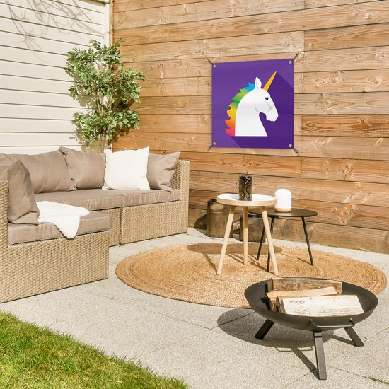 Illustration pour enfants Licorne sur fond violet affiche de jardin toile en vrac 50x50 cm - petit - Toile de jardin / Toile d'extérieur / Peintures pour l'extérieur (décoration de jardin)