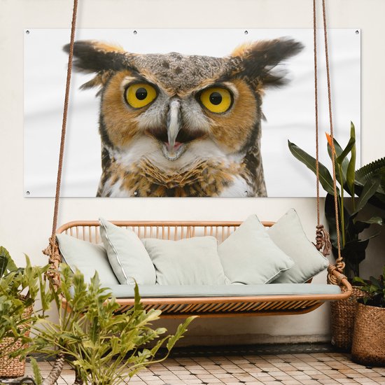 Affiche clôture Hibou - Vogel - Portrait - 200x100 cm - Toile de jardin