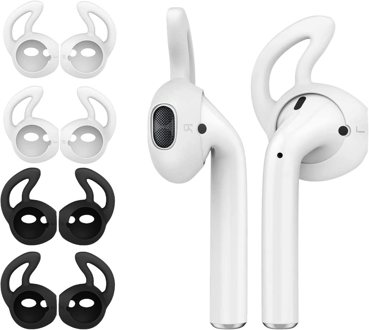 Siliconen Oordopjes voor Apple AirPods en EarPods - 4 Paar Zachte Anti-Slip Sport Oordopjes met Oorhaak, Beschermende Accessoires voor Hoofdtelefoon en Oordopjes - Wit en Zwart