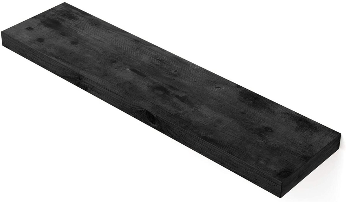 Hoppa! Rustieke Zwevende Wandplank - Wandrek van Hout met Bevestigingsmateriaal - Zwart - MDF - 80 x 20 x 3.8 cm (B x D x H)
