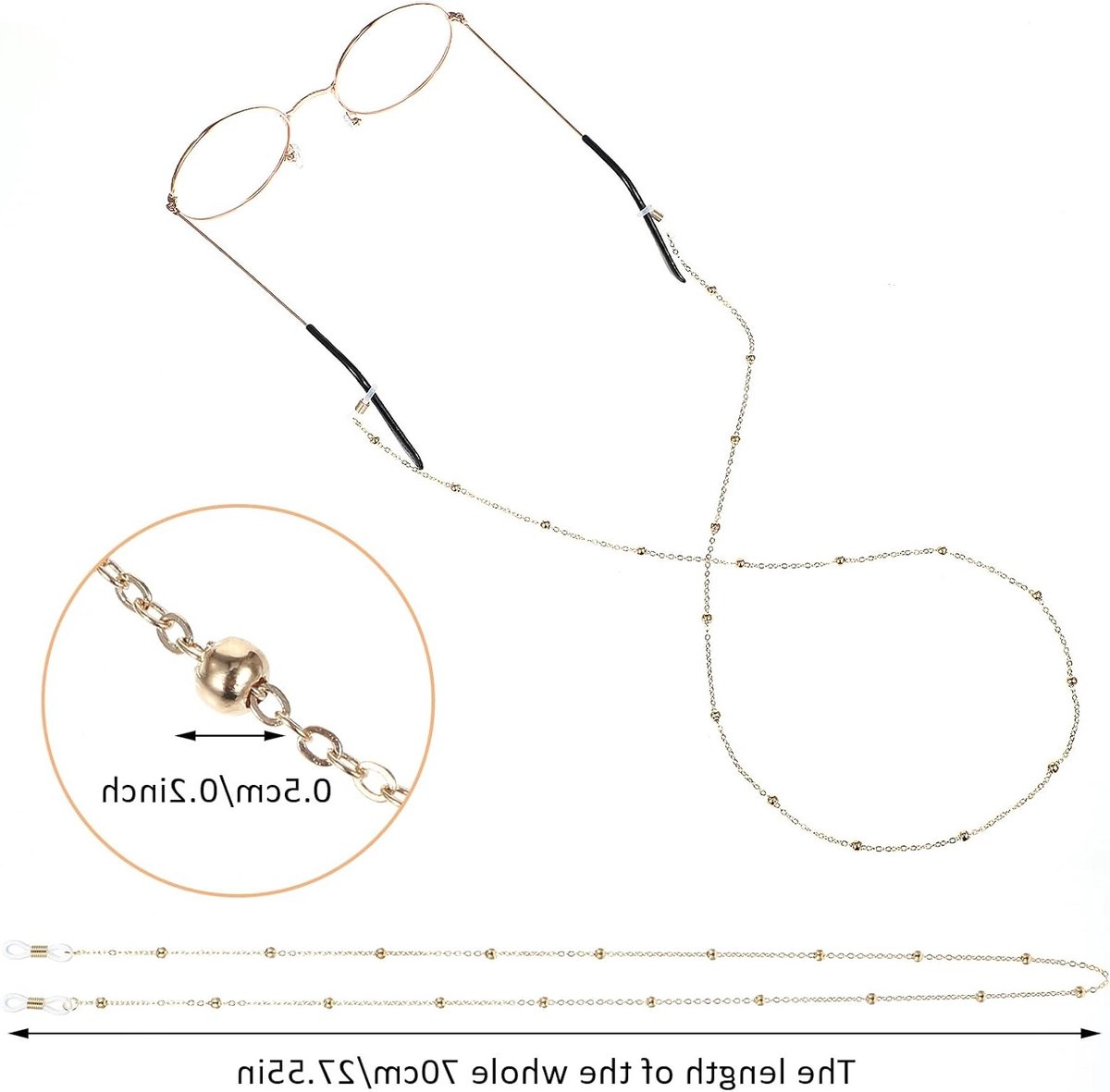 70 cm parels anti-verlies brillenketting voor dames - houder voor bijziendheid brillen, zonnebrillen, sportbrillen, leesbrillen