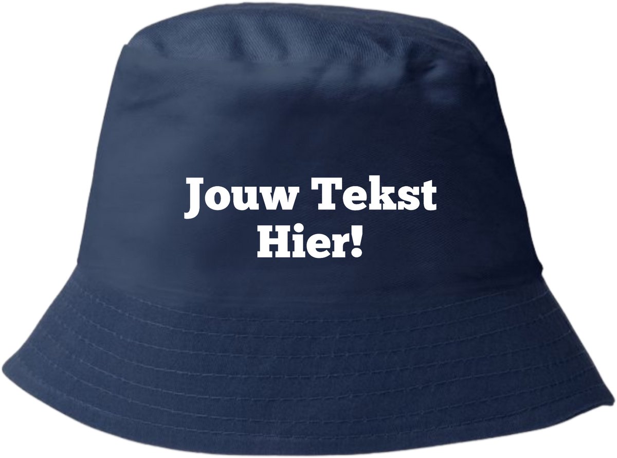 Navy Blue Bucket Hat Gepersonaliseerd met tekst - Bedrukt met jouw tekst - Festival - feest - vissers hoedje