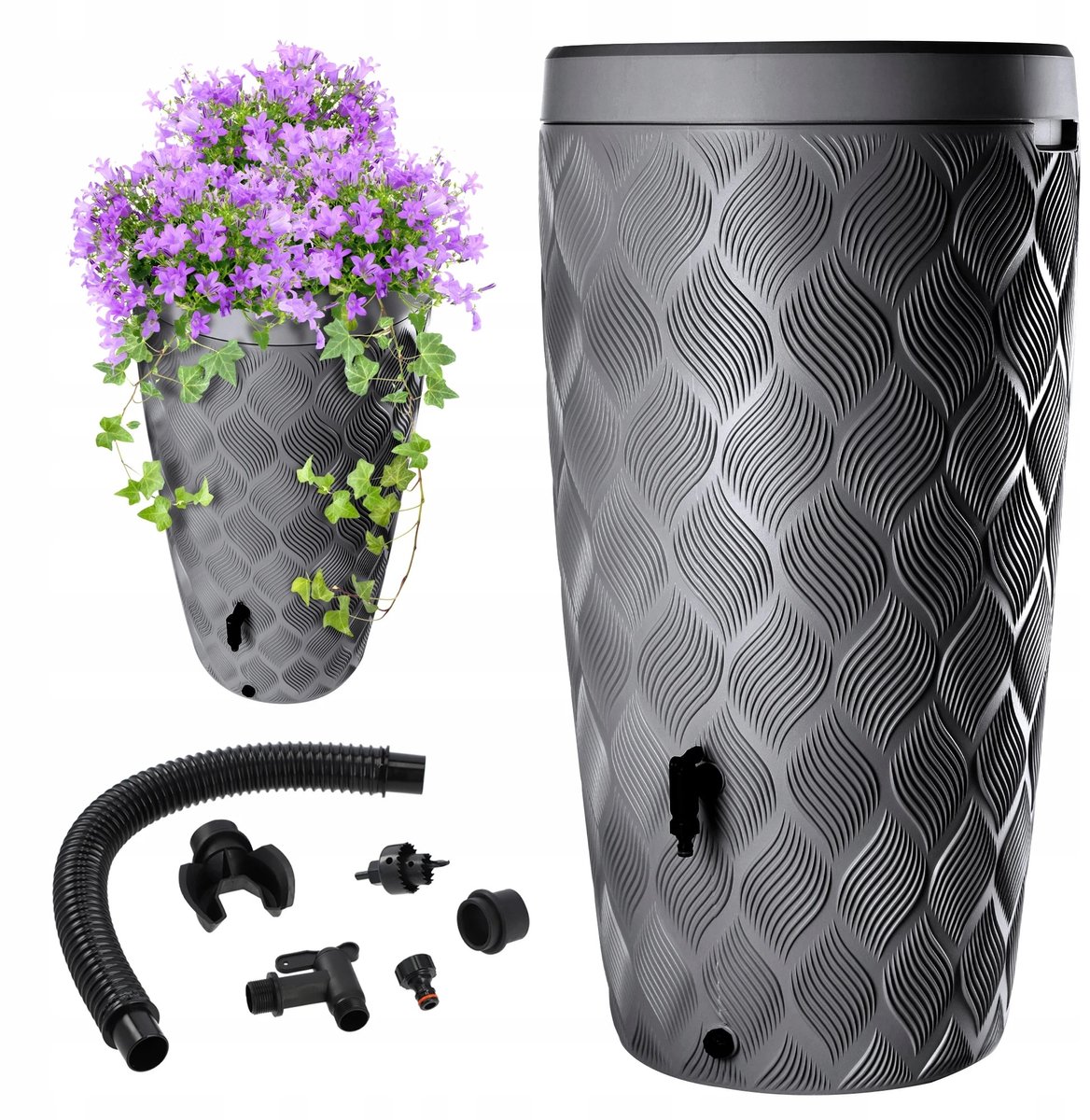 Geargalaxy Regenton met in deksel geïntegreerde plantenbak - Regenwatertank - Regenton - Watervatcontainer - Regenwatertank met kraan - 240L