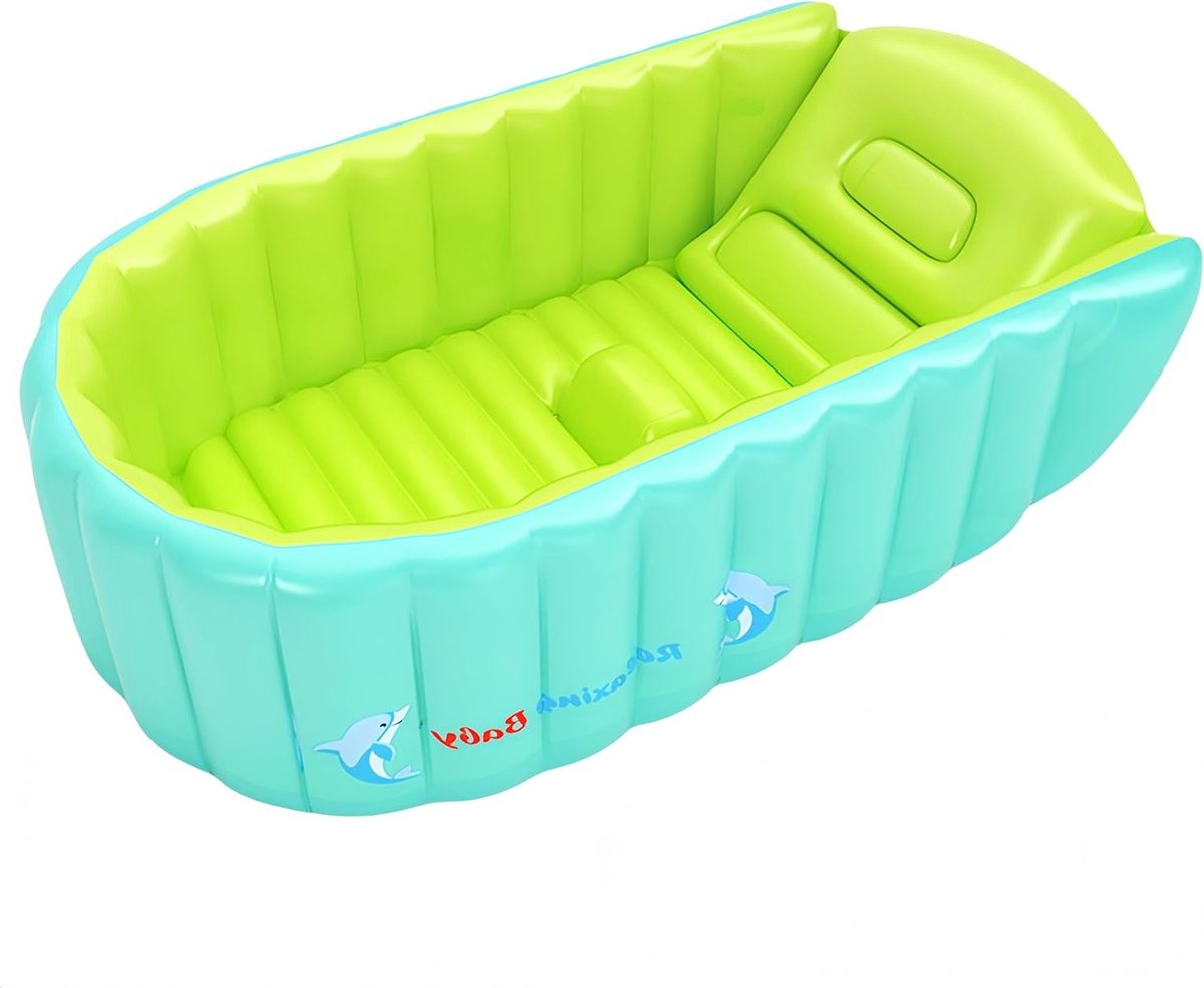 Opblaasbaar Babybadje voor Kinderen, Antislip Bad Tray, Reisbad voor Peuters met Zacht Kussen en Centrale Stoel, Geschikt voor 0-3 Jaar