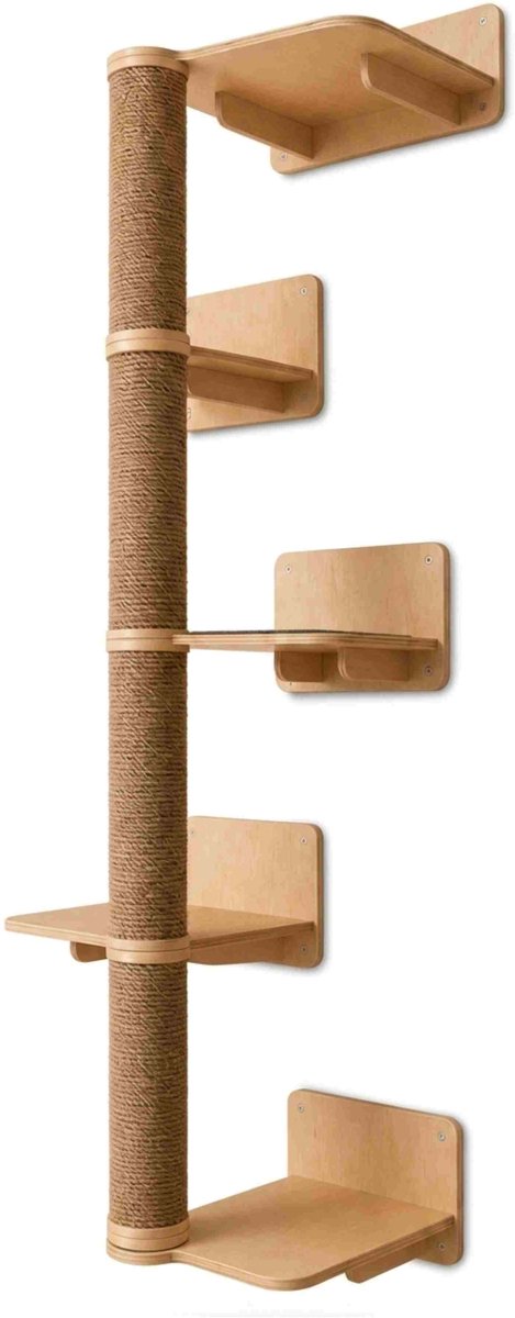 Boris en Lotje katten klimwand 5 niveaus hout modern design