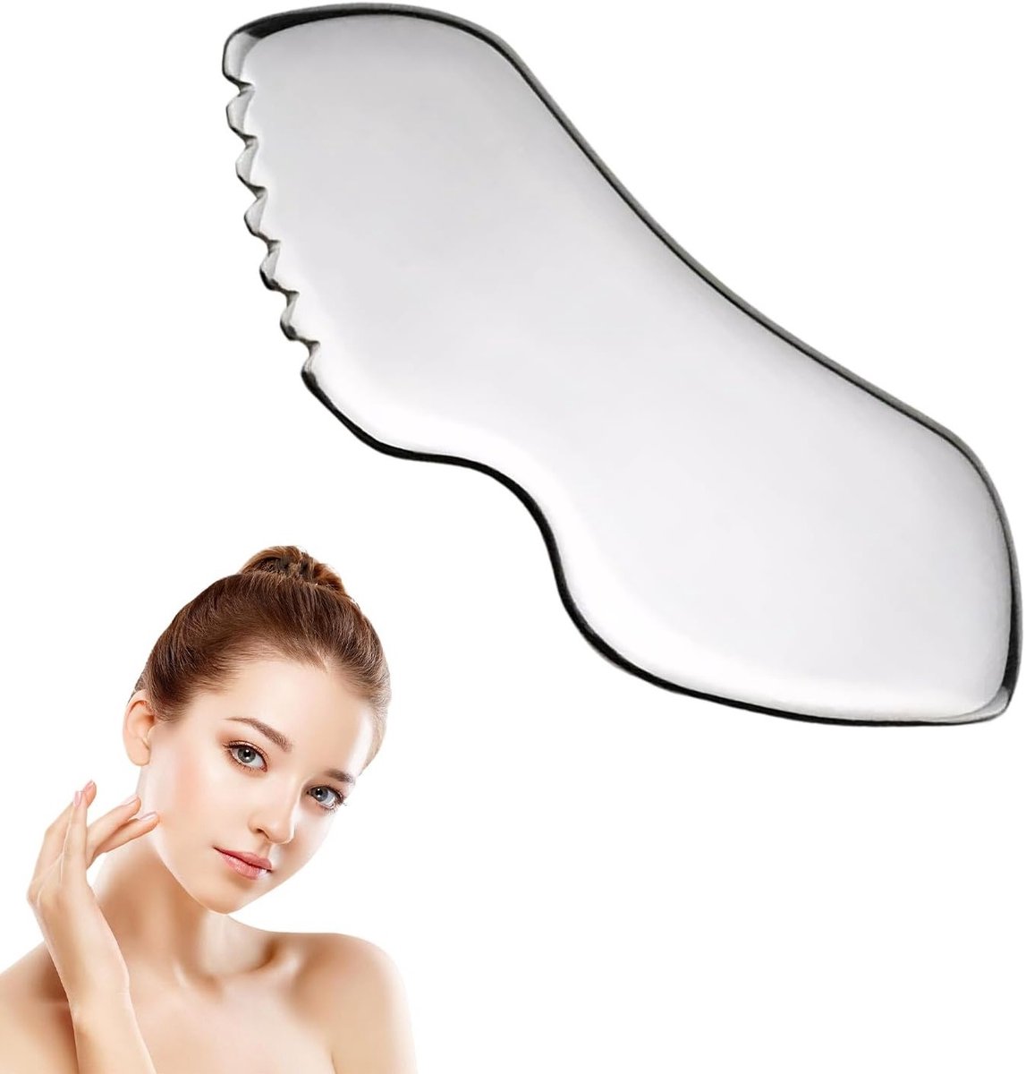 Stainless Steel Gua Sha Gezichtsmassager voor een Strakkere Kin, Vermindering van Zwelling en Stralende Huid, Duurzaam Huidverzorgingshulpmiddel