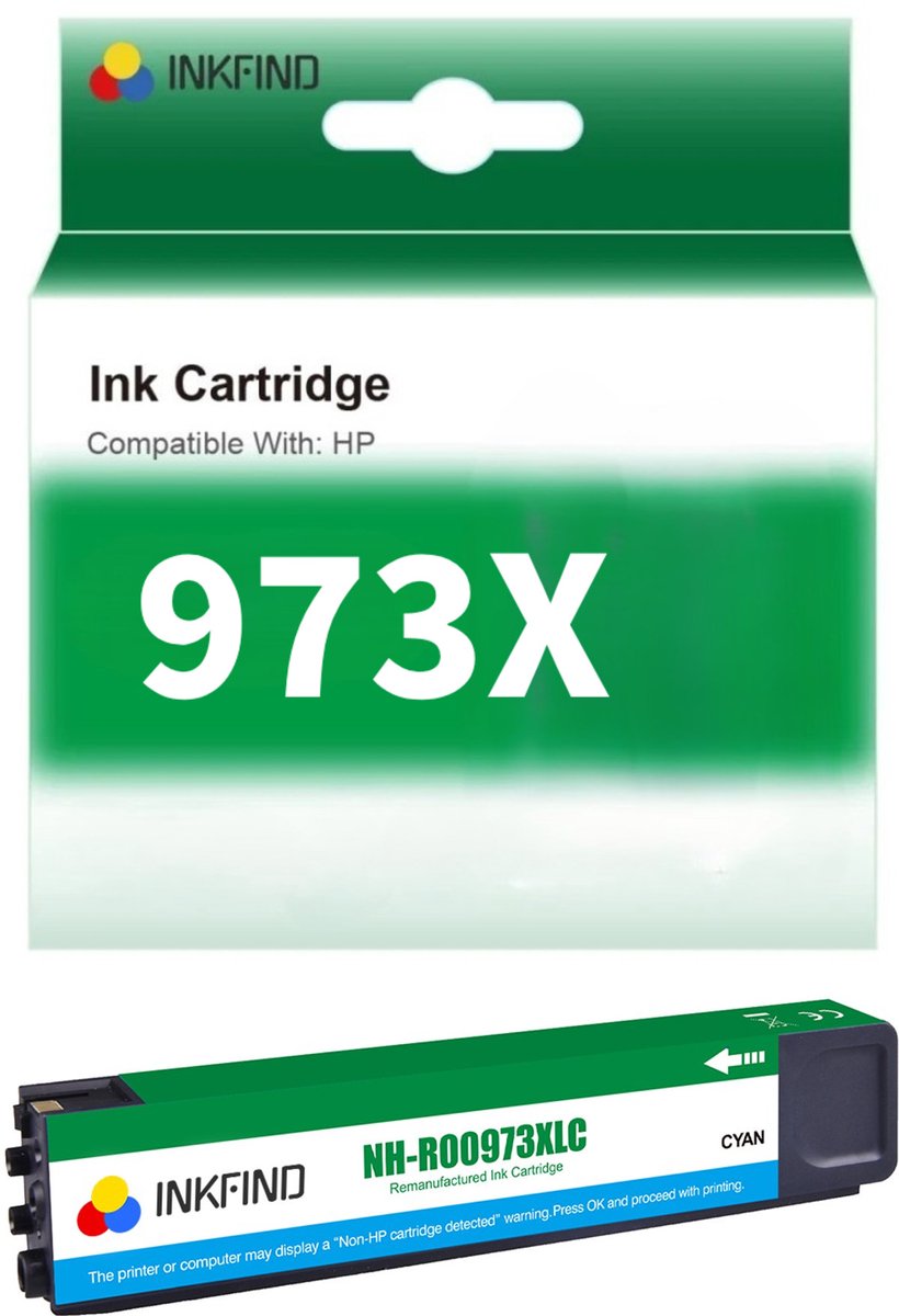 INKFIND 973X Cyaan Inktcartridge compatibel met HP973 HP973X HP 973 HP 973X voor HP Pagewide Pro 452dn, 452dw, 477dn, 477dw, 477dwt, 552dw, 577dw, 577z Hoge Capaciteit - 1-pack Cyaan