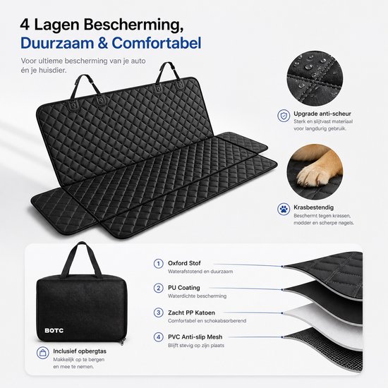 BOTC Dog Blankets - Couverture de voiture pour banquette arrière ou coffre à bagages pour chiens - Zwart
