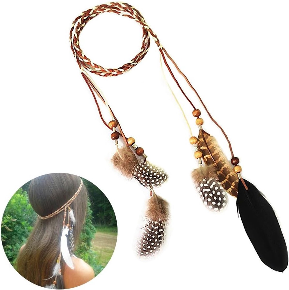 Bohemian haarband met veren - Indiase stijl haaraccessoire voor festivals en feesten