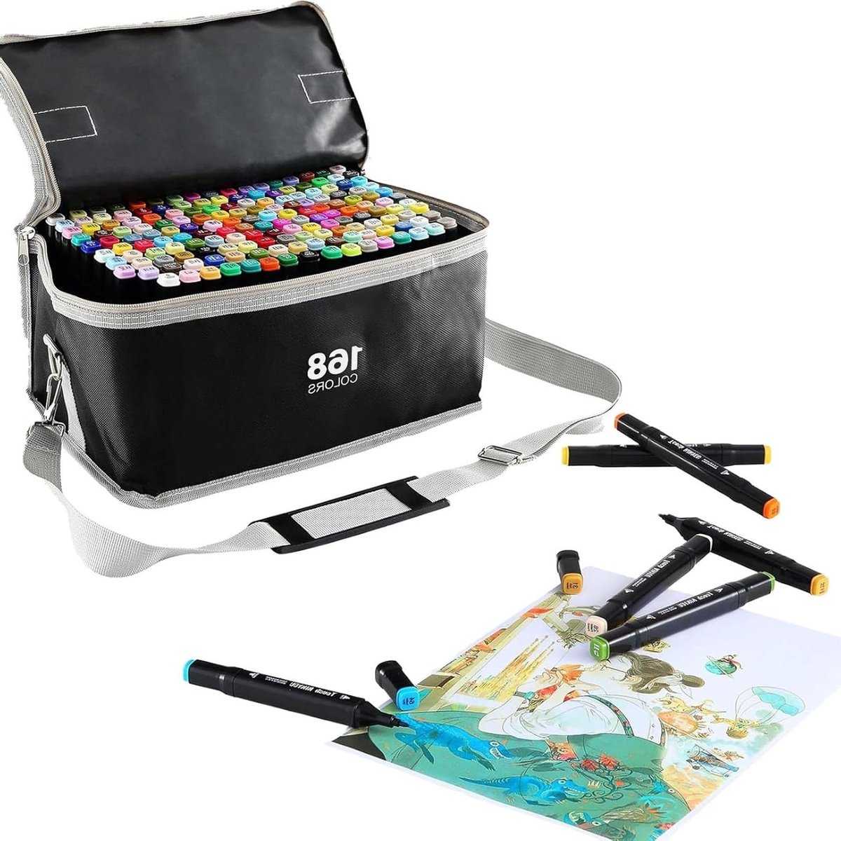 Graffiti Markers Set met 168 Kleuren - Dubbelzijdige Stiften voor Kunstenaars, Kinderen en Volwassenen - Permanent Kleurpotlood voor Schilderen en Kleurboeken