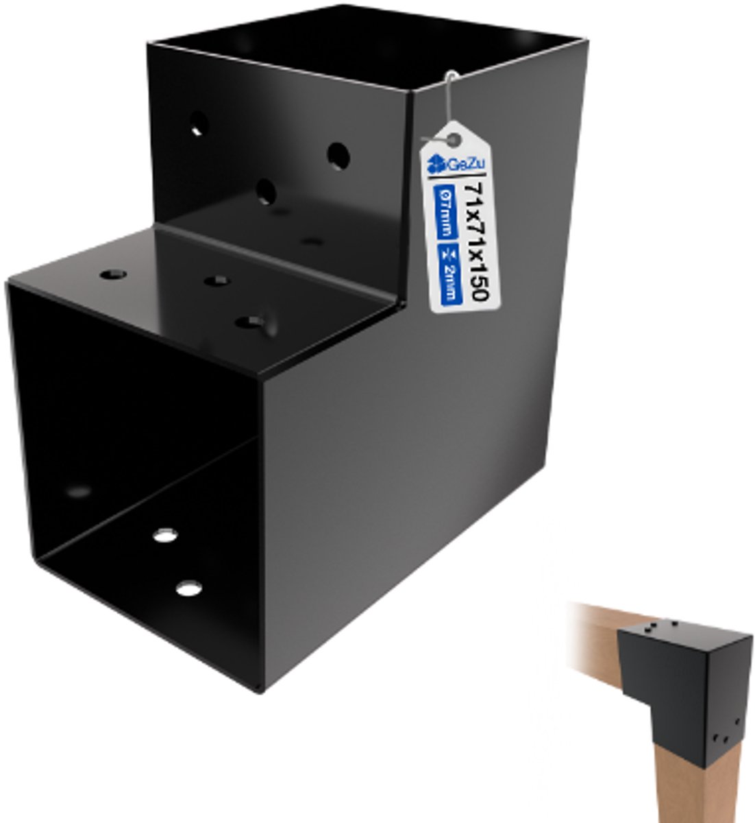 GeZu Impex L Paalverbinder voor pergola 71 × 71 mm – Zwart