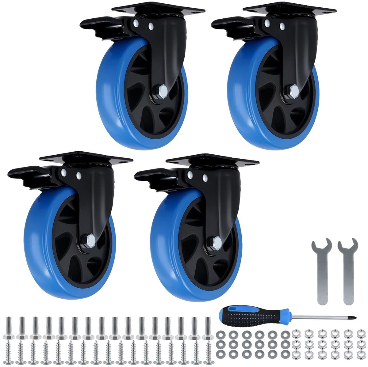 Zware Wielen - Meubelwielen Transportwielen - Meubels Verplaatsen - Met Rem 360 Graden - 4 Stuks 125 mm - Blauw
