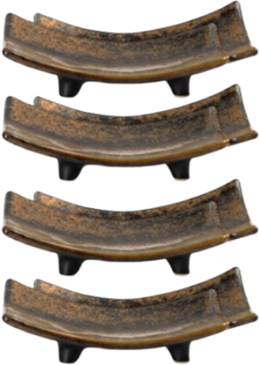 MPLCo - Ondes Serveerschaal - Set van 4 - Schaal Sushi & Tapas - Serveerschaal op Voet - Vaatwasser & Magnetron Bestendig - Decoratief Bord op Voet - Keramiek - ca. 17 x 2-4.5 cm - Aardetinten