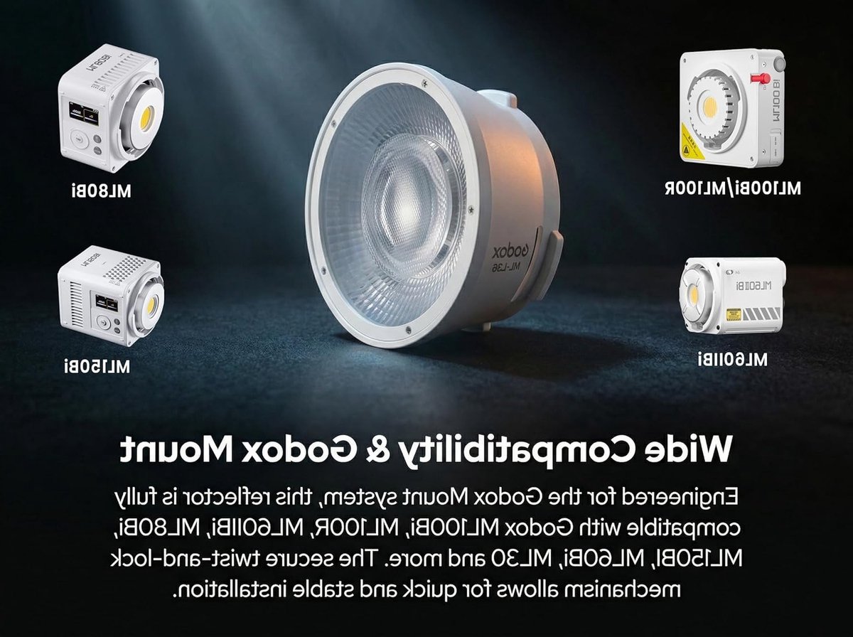 Compacte 36° Focus Reflector Lens voor Videoverlichting - Geschikt voor ML100Bi, ML100R, ML150Bi en ML60IIBi, Optische Versterking tot 17900Lux @1m, Perfect voor Professionele Fotografie en Videoproductie