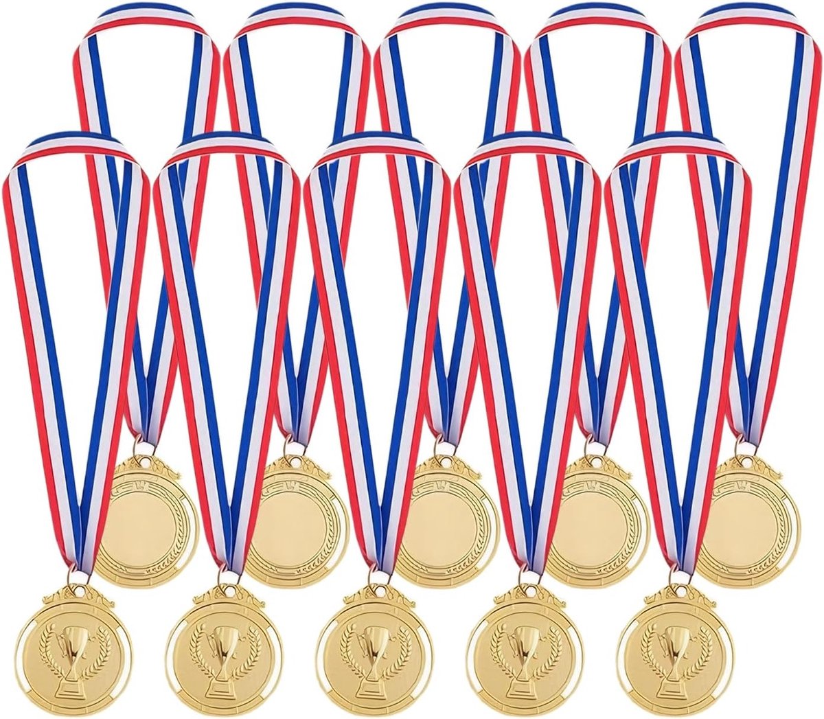 10 Stuks Kids Medailles met Gravure - Voetbal Medailles van Metaal met Lint voor Kinderen - Winnaars Medailles voor Feestjes en Sportevenementen