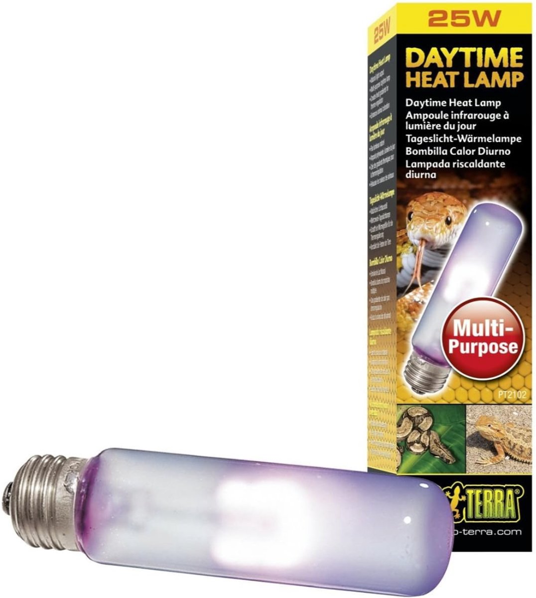 YOR® Warmtelamp reptielen - Daghittelamp, Breedspectrum Daglichtlamp, T10, 25W, E27 fitting - Wit- 4cm x 4cm x 14cm