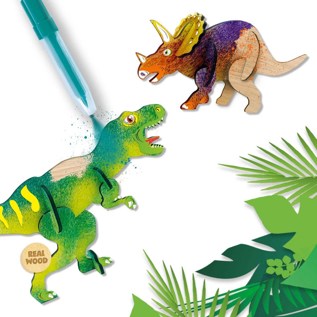 SES - Blow airbrush pens - Dino's - 5 stuks - blaasstift - goed uitwasbaar - inclusief dino onderdelen, lijm, penseel en stickers - knutselen jongens - Dinosaurus Speelgoed — afbeelding 4