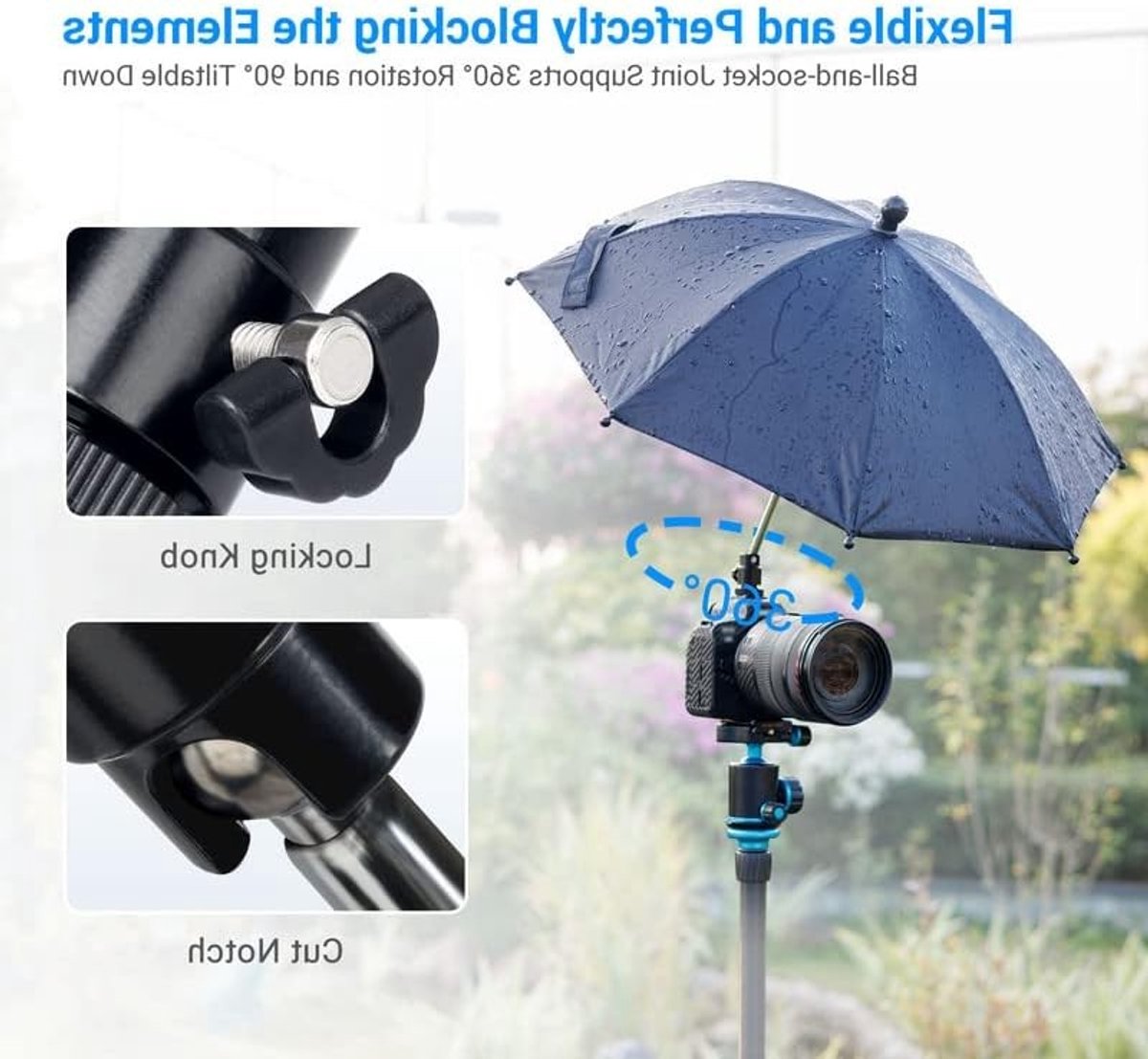 Camera Hot Shoe Parasol, Weerbestendige Fotografie Umbrella voor Bescherming tegen Regen, Sneeuw en Zonlicht, Ideaal voor SLR en Outdoor Gebruik (Diameter 50 cm)