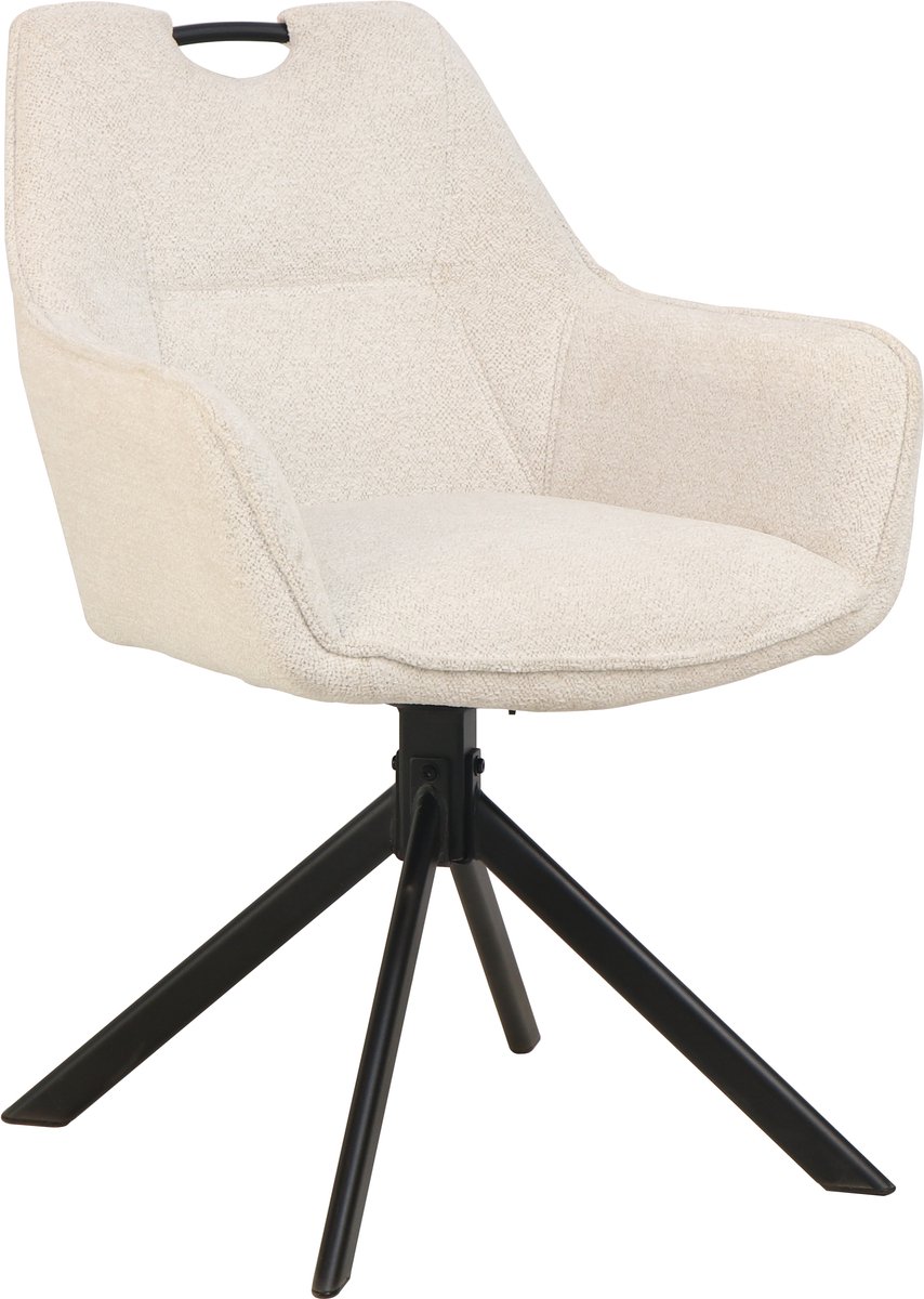 Eetkamerstoel S290 beige stof – draaibaar zwart metaal