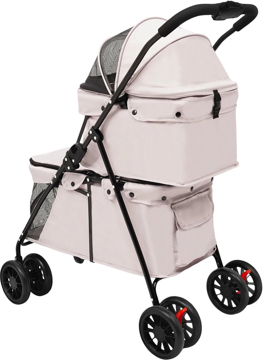 Sello! hondenbuggy voor 2 honden – katten – konijnen – goed geventileerd – wielen met rem – lichtgewicht – opvouwbaar – grijs