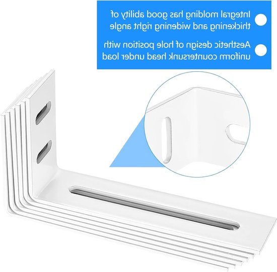 Set van 6 Hoeksteunen voor Meubels, Verstelbare 90 Graden L-vormige Metaalsteunen met Sleuven - Wit, 10 x 5 x 2.5cm, Ideaal voor Klussen en Verbouwingen van Merkloos — afbeelding 3