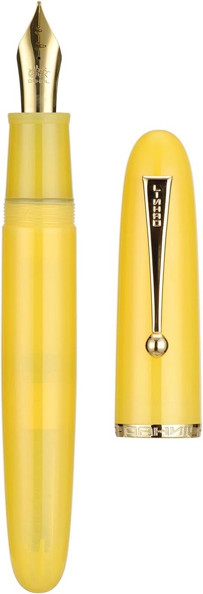 Grote vulpen met medium nib, gele jade acryl barrel en gouden clip - Perfect voor dagelijks schrijven en cadeau