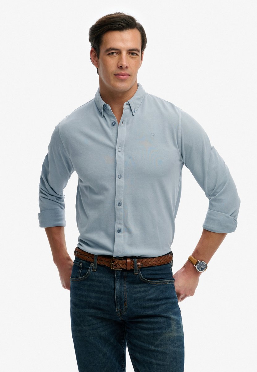 Superdry Vintage Destroy Piqué Overhemd met Lange Mouwen Heren Lange mouwen shirts Blauw