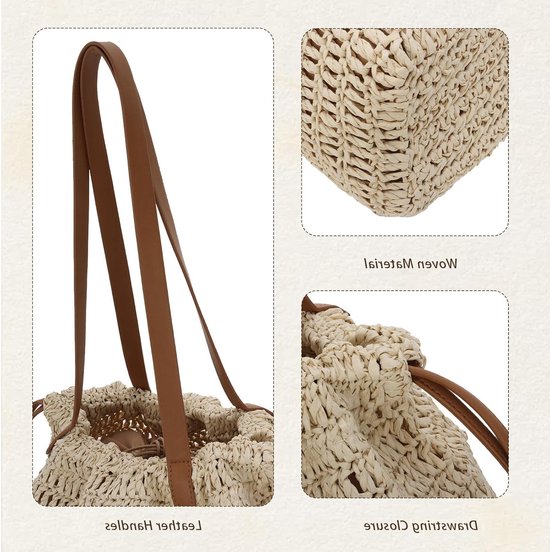 Zomerse Stro Strandtas voor Vrouwen - Handige Tote Bag, Gevlochten Schoudertas en Clutch voor Vakantiegebruik van Merkloos — afbeelding 4