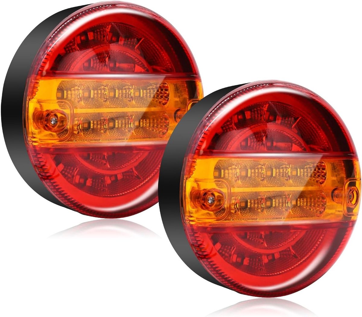 Ronde LED Achterlicht voor Aanhangwagens - 20 LED Waterdicht Remlicht in Rood/Geel - Set van 2 Stuks