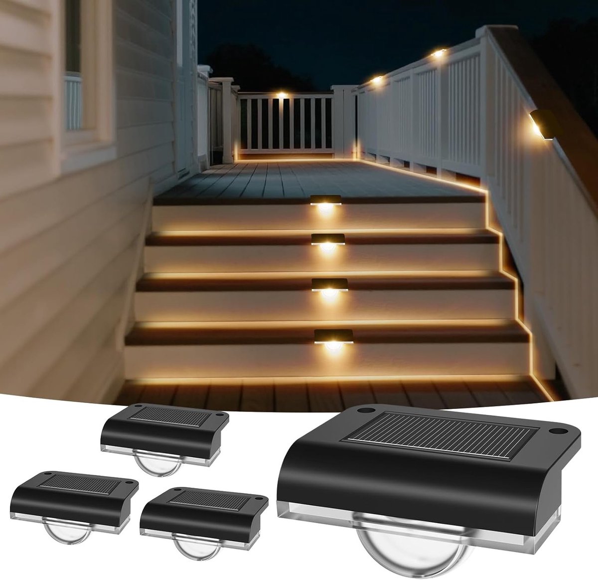 Zonneverlichting voor Buiten - Waterdichte Solar Lampen voor Trappen, Tuin en Balkon - Set van 4 Stuks voor Decoratie en Veiligheid