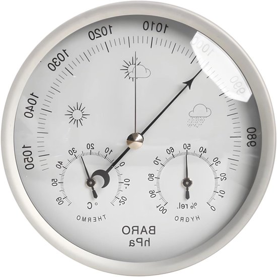 Gemakkelijke afleesbare analoge barometer met helder glazen display en 3-in-1 hygrometer voor binnen en buiten – nauwkeurige vocht- en temperatuurmeter voor huis en tuin