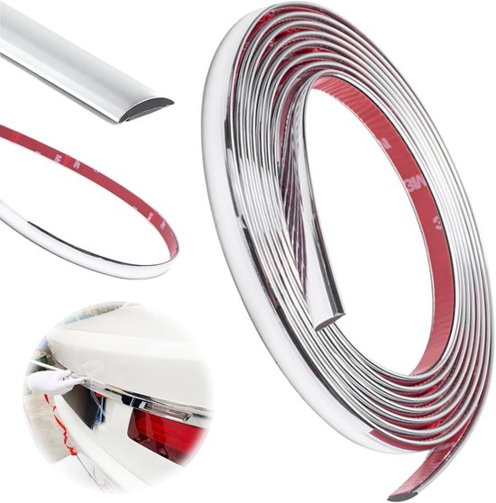 Moulure de garniture chromée autocollante 6 mm x 5 m - Bande décorative pour voiture, fenêtre et finition extérieure