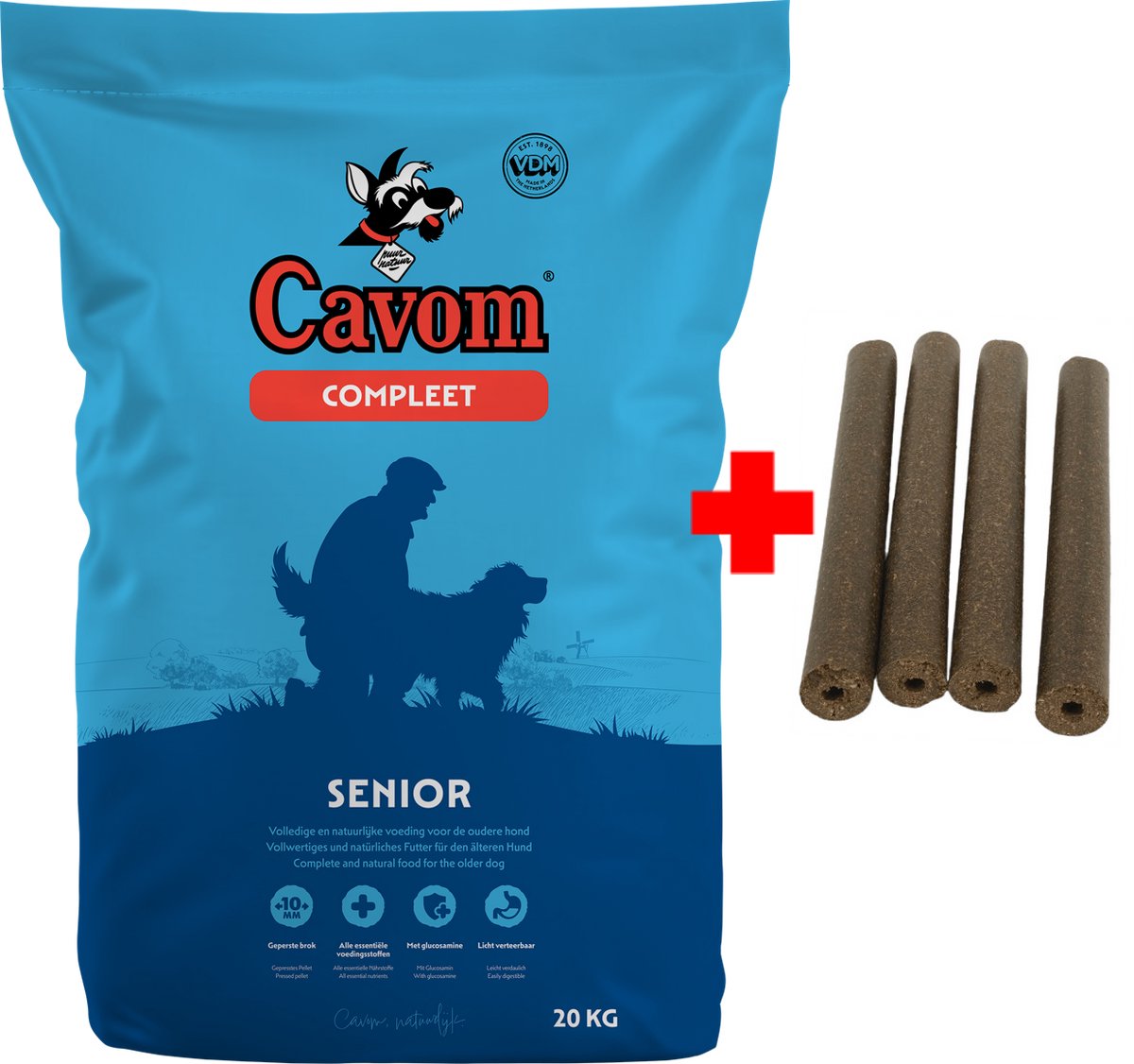 Cavom compleet Senior - geperste brokken - 20kg + 4x gratis Frikandel