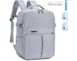 30L Airplane Cabin Travel Backpack voor Eurowings - 15.6 inch Laptop Rugzak met 2 Vacuum Bags, Waterdicht en Antidiefstal, Perfect voor School en Werk, Grijs