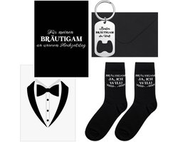 Golden crown - Bruiloft - Trouwringen - Unieke cadeau set voor de bruidegom - Zwart - Groomsman gifts - Inclusief sokken en opener - Voor de bruid