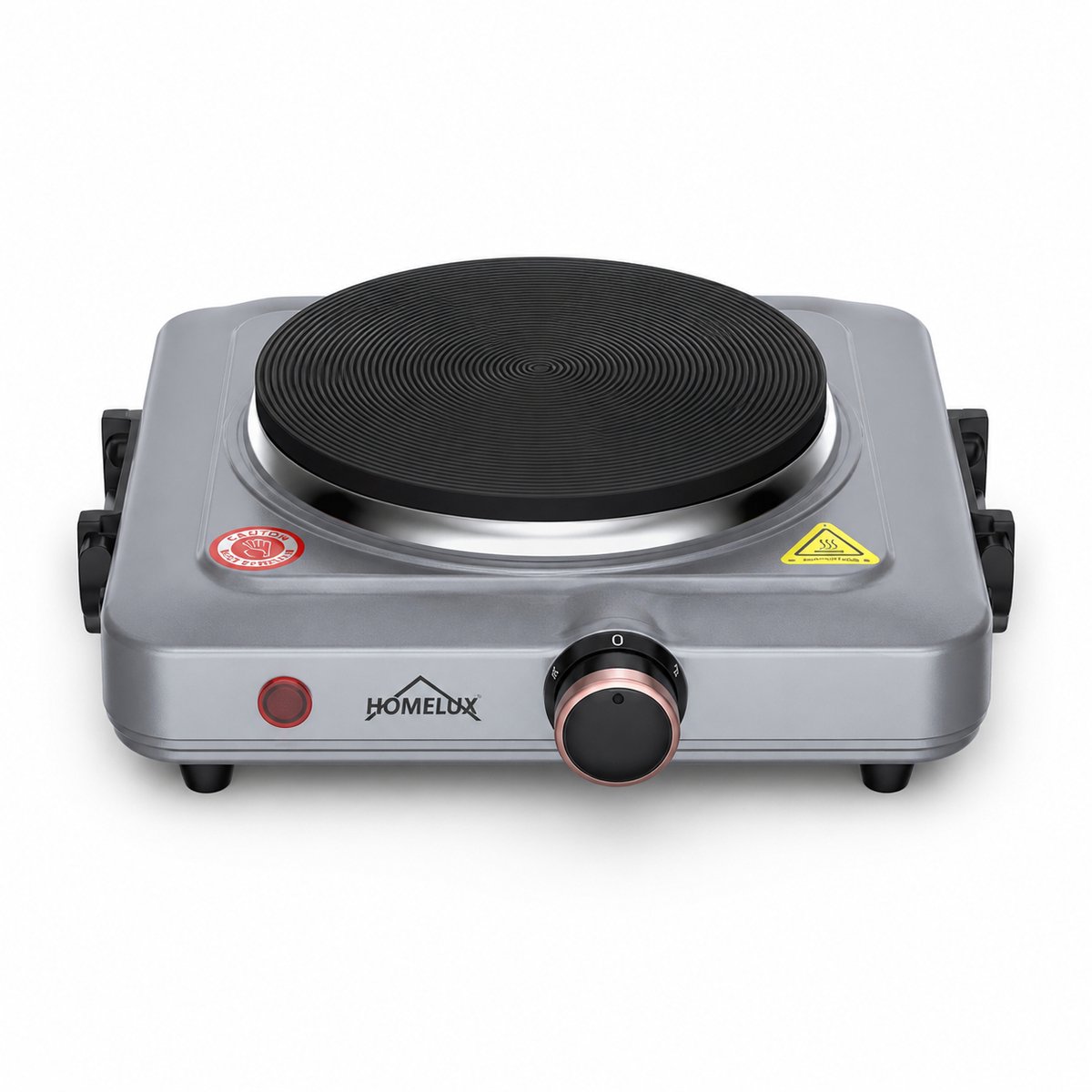Homelux Elektrische Kookplaat - 1-Pits - 1000W - 15,5 cm - Zilver/Zwart