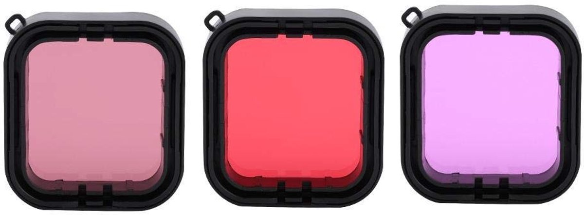 Store_7 - Camera filterset - Onderwaterdoeleinden - 3-dlg. set - Rood, roze, paars - Voor Go Pro 5/6 - Verbeterde scherpte - Diepte tot 25 m