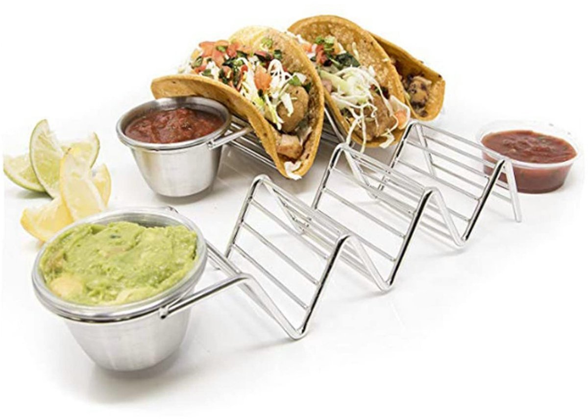 ZJchao Taco Holder met Sausbeker - RVS V-vormige Taco Stand voor Thuis en Restaurants
