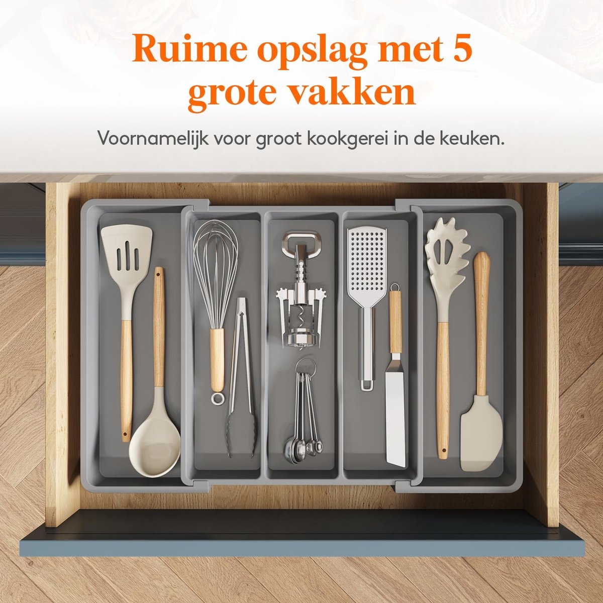 ONF3 - Bestek Lade Organisator - Uitbreidbare Bestekbak - Verstelbaar en Ruim - Grijs - Keuken Organizer - Praktische Opbergoplossing - Geschikt...