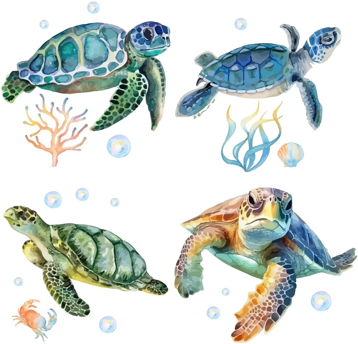 aladdien - Zeeschildpad Raam Stickers - Waterdichte Anti-Collision Stickers - 4 Stijlen - Decoratie voor Glas - Voorkom Botsingen met Vogels en Honden