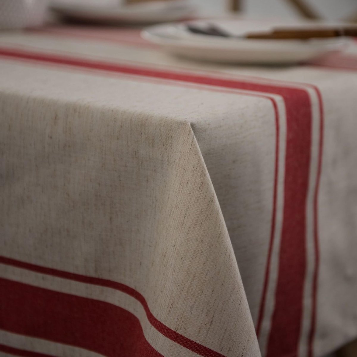 aladdien - Vintage tafelkleed - Katoenen linnen - Elegante retro uitstraling - Rood gestreept - Wasbaar en herbruikbaar - Perfect voor keuken en eet..