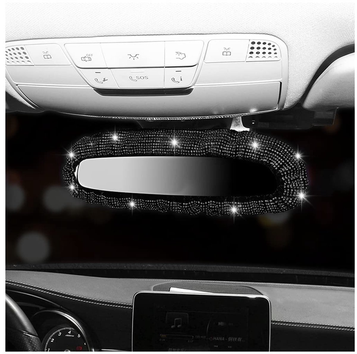 aladdien - Bling Strass Achteruitkijkspiegel Afdekking - Glitter Decoratie - Zwart - Auto-Interieuraccessoires - Voor Vrouwen